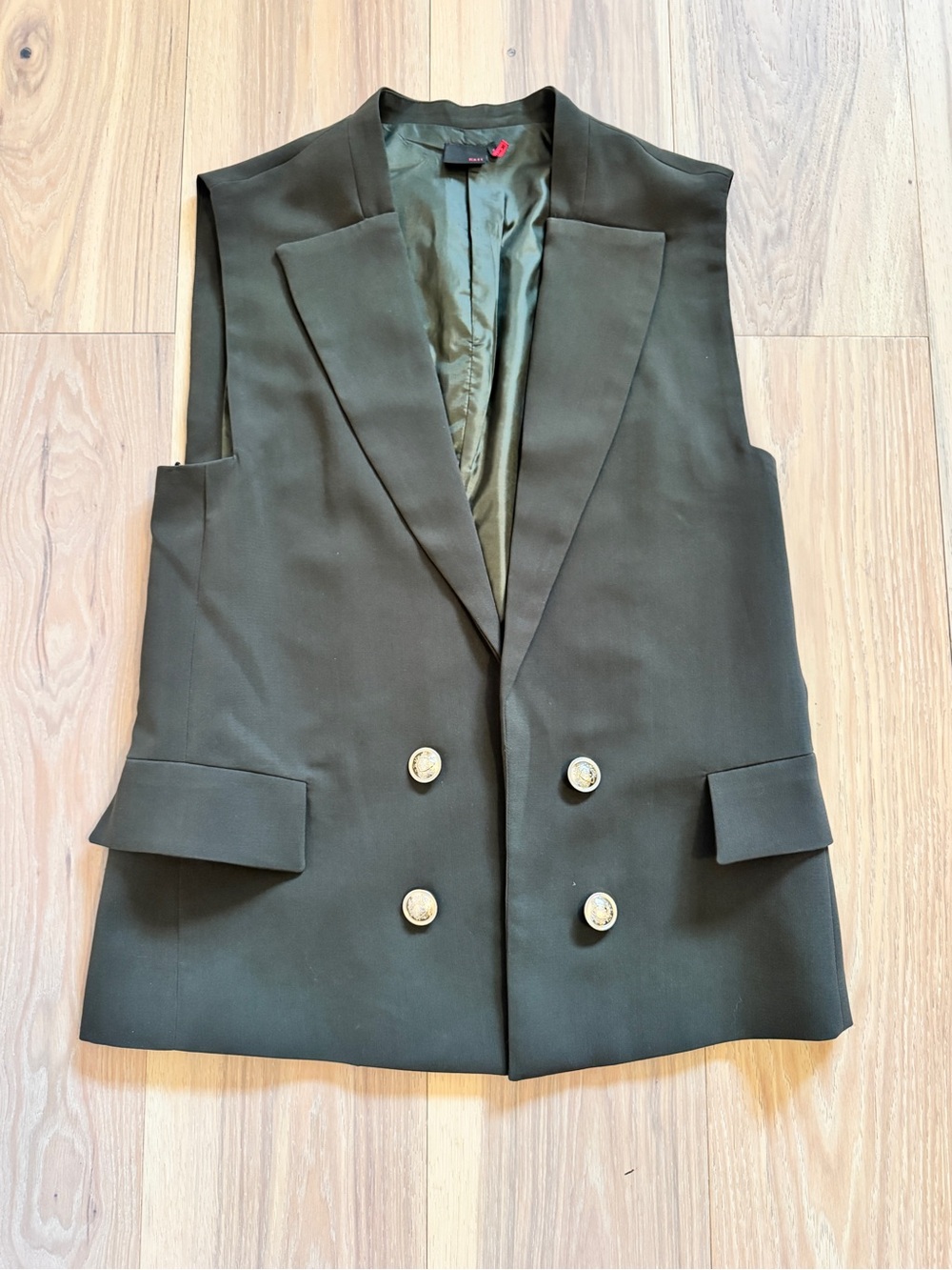 Kaii Green Double-Breasted Sleeveless Blazer Vest with Gold Buttons